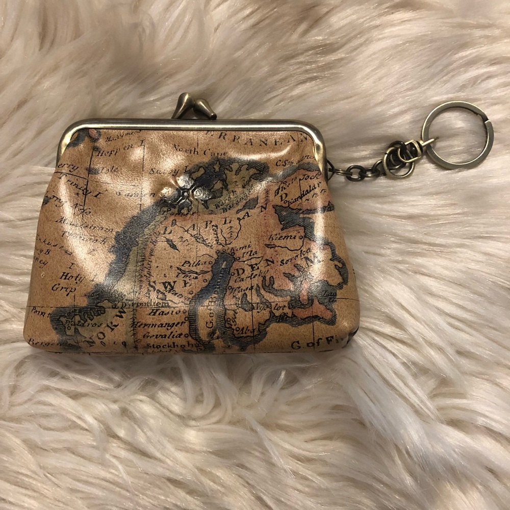 Patricia Nash leather map print kisslock coin card purse